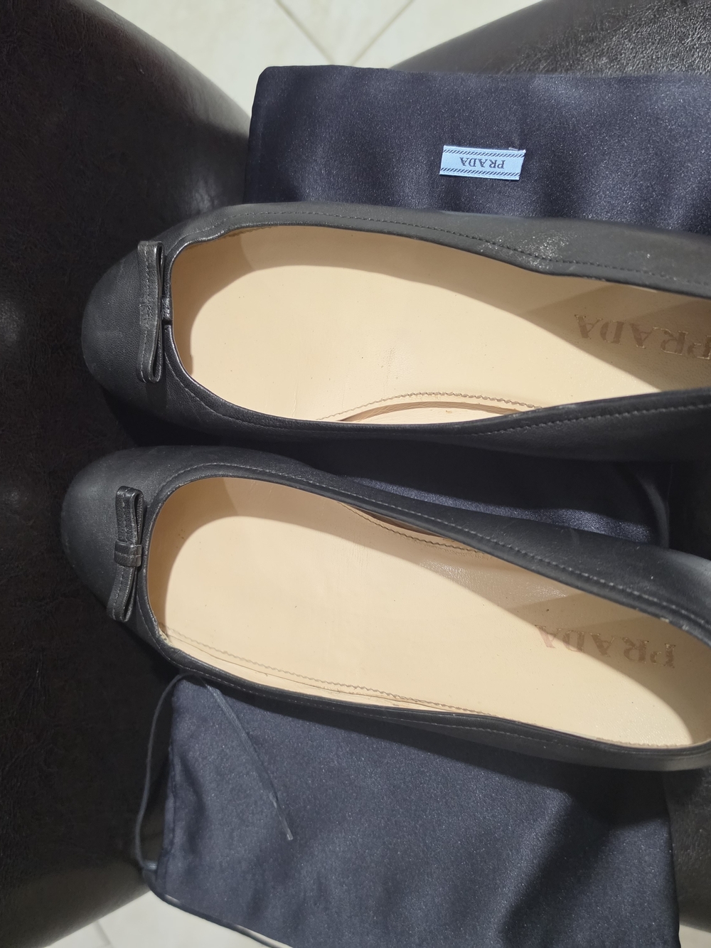 Prada Women's Black Leather Ballet Flats - Picture 3 of 9